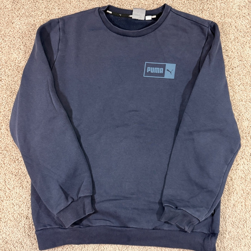 Puma Sweatshirt Mens Medium Blue Good Crewneck Fleece Logo‎ 673837-43
